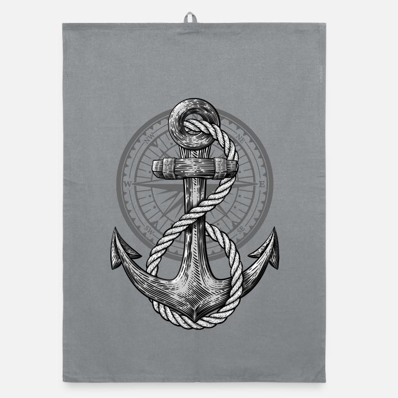 Anchor with compass, maritime design for skipper Organic dish towel