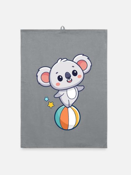 Kawaii-Koala über Ballon und Sterne - Organic Geschirrtuch - Grau - Vorne