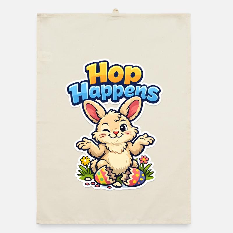 Cute Easter bunny with colorful egg and lettering Organic dish towel