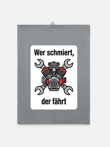 Wer schmiert, der fährt Traktor Schrauber - Organic Geschirrtuch - Grau