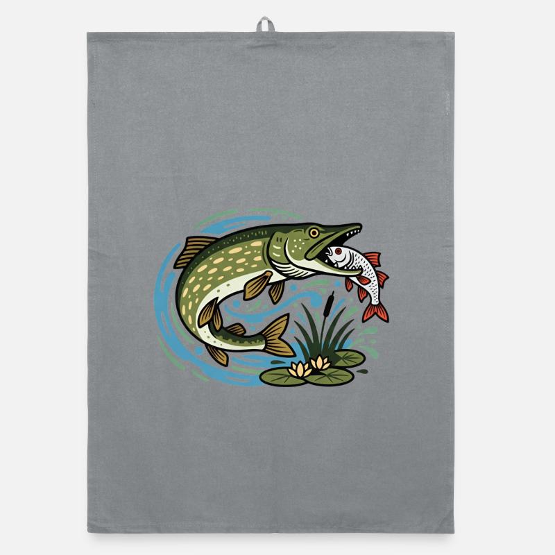 Pike catches roach Organic dish towel