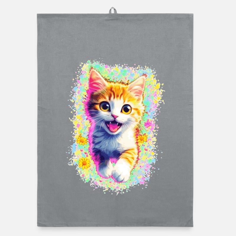 Chaton heureux 🌼🌸 Torchon bio