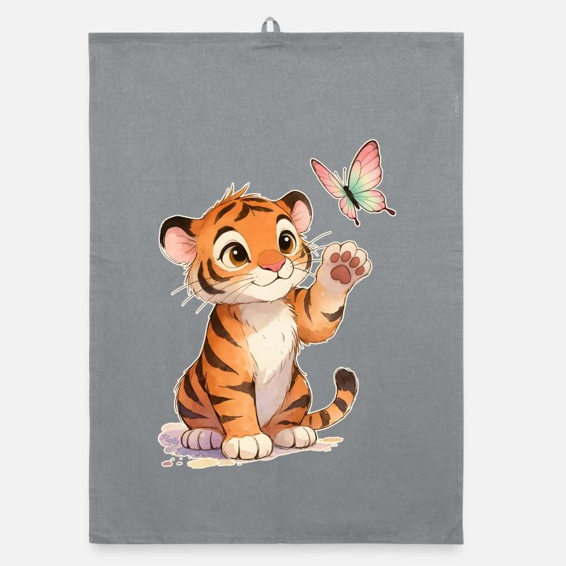 Kawaii Tiger avec papillon 🐯🦋 – Conception du tender Torchon bio