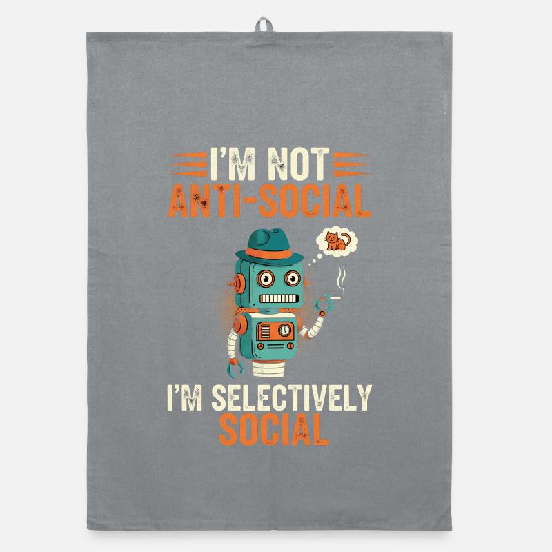 Humorous robot with cat motif Organic dish towel