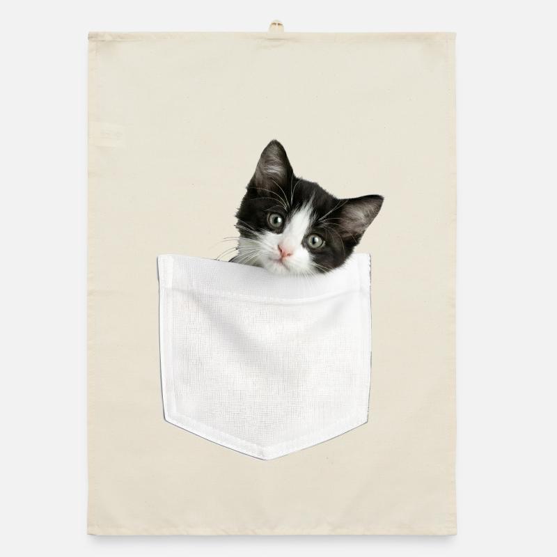 Cat Pocket jette un coup d’œil à un chat mignon dans la poche Torchon bio