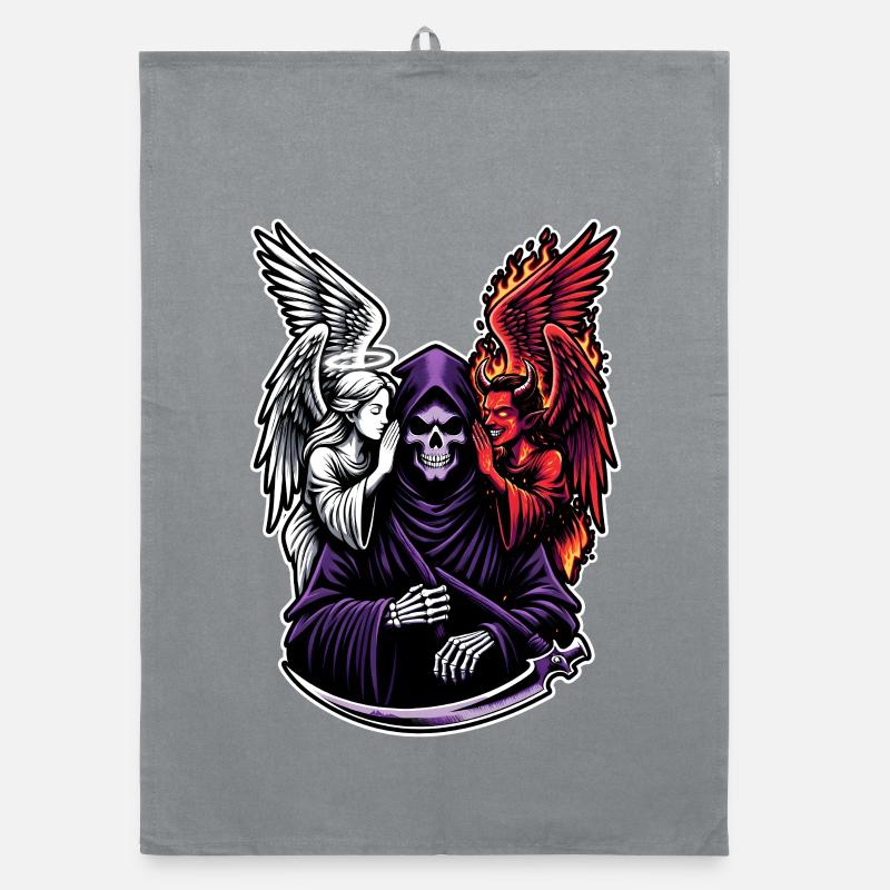 Grim Reaper with Angel and Demon Organic dish towel