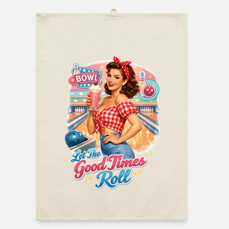 Pin-Up Lady: Let The Good Times Roll Bowling Organic dish towel
