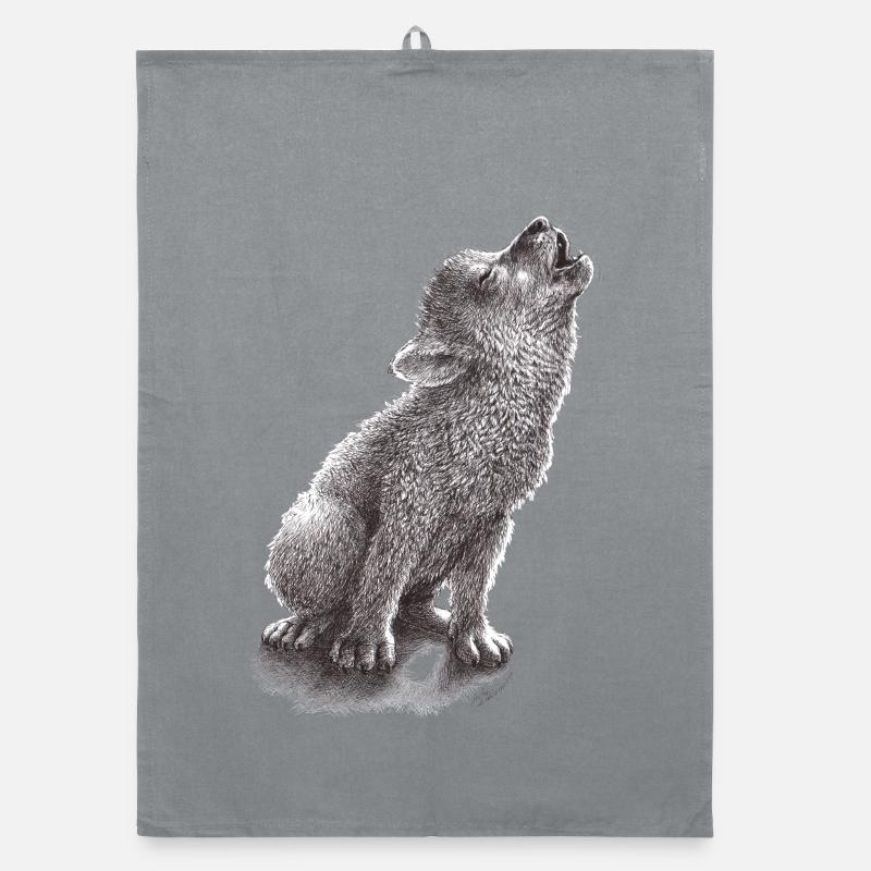 Junger heulender Wolf - Organic Geschirrtuch - Grau