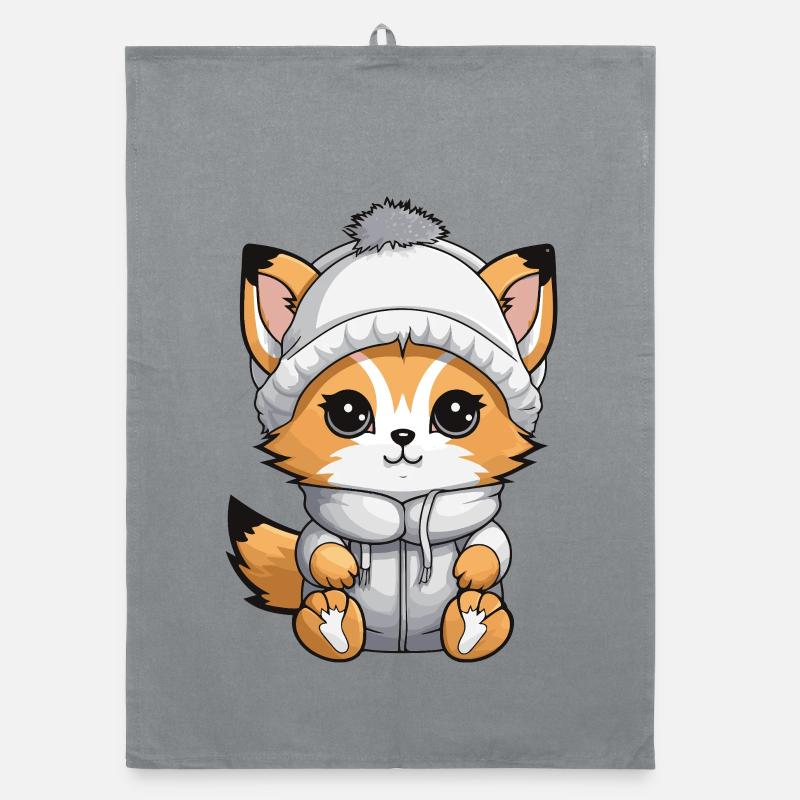 Fox Winter Comic Organic dish towel