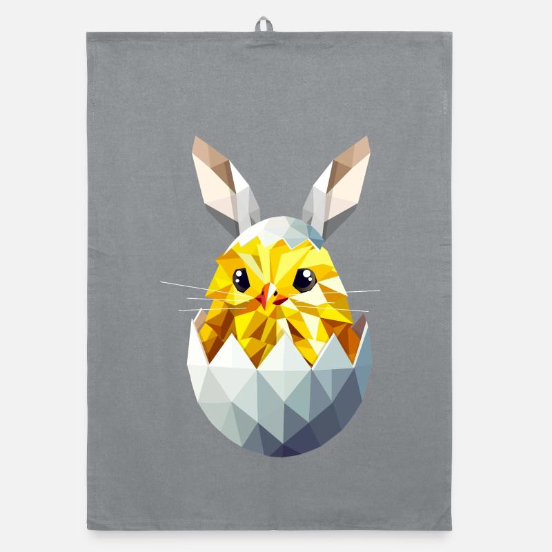 Geometric Easter chick in egg with bunny ears Organic dish towel