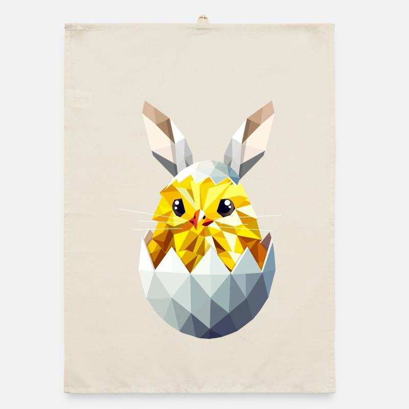 Geometric Easter chick in egg with bunny ears Organic dish towel