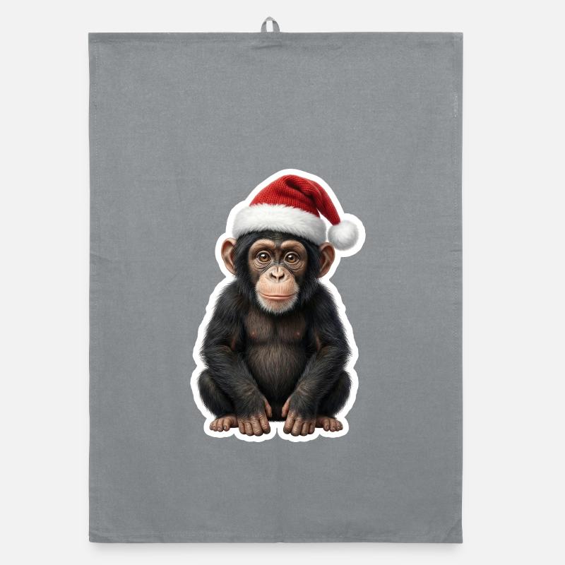 Chiot chimpanzé coquin dans l’humeur de Noël - Torchon bio - bruyère