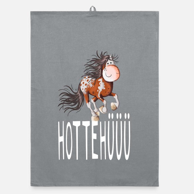 Hottehüüü Pferdchen - Reiter - Pferd - Comic - Organic Geschirrtuch - Grau