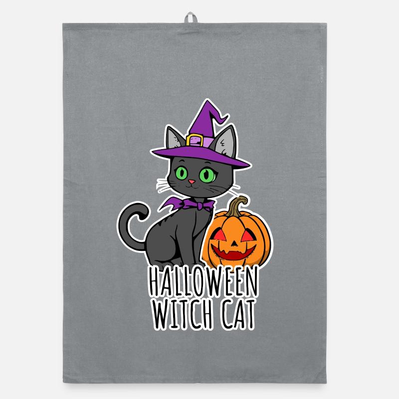 Cute Halloween Cats Witch Halloween WitchCat Organic dish towel