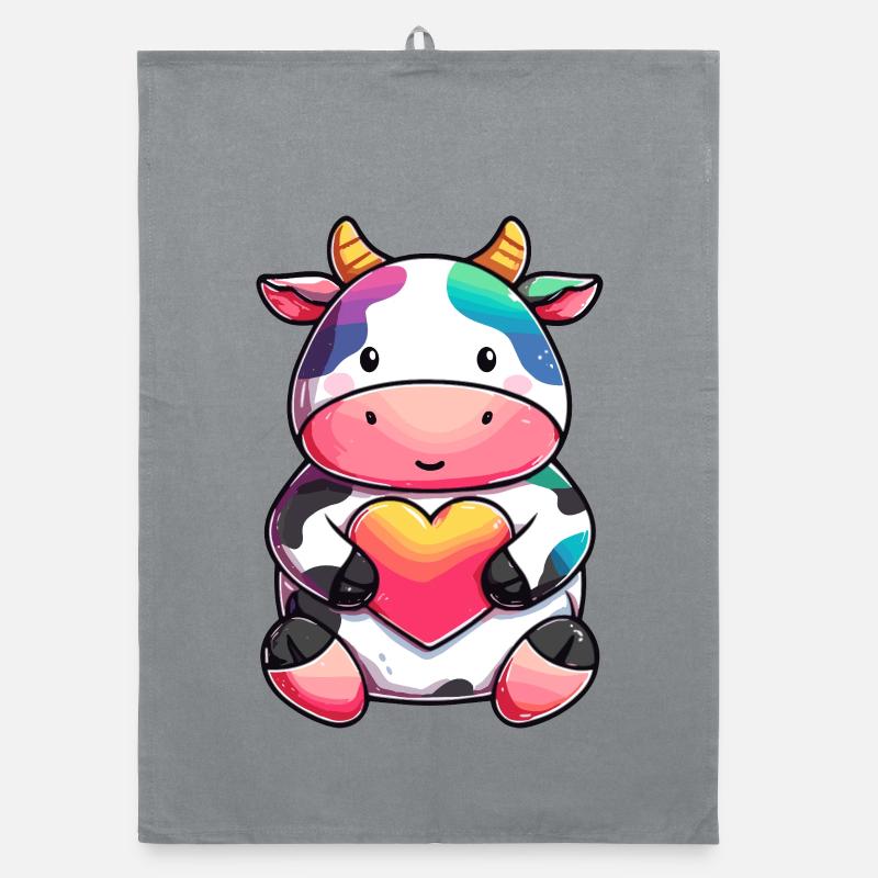 Vache colorée avec du cœur Torchon bio