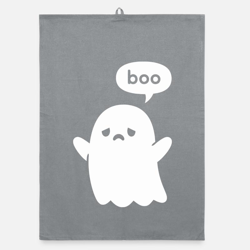 Cute Minimal Ghost Boo - Organic dish towel - grey