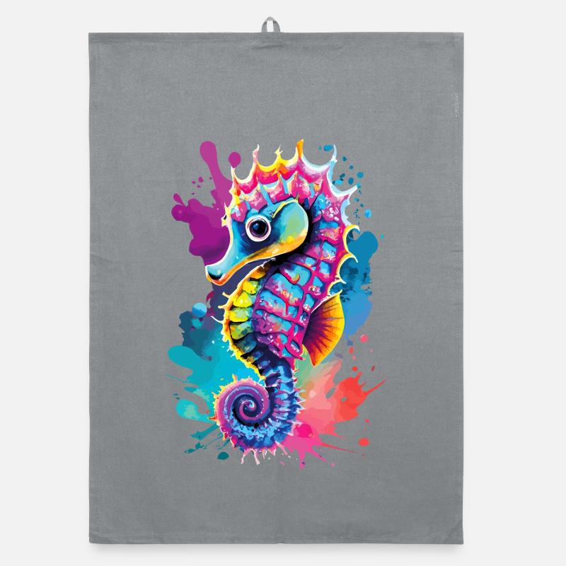 Seepferd Farbenfroh - Hippocampus Seepferdchen - Organic Geschirrtuch - Grau