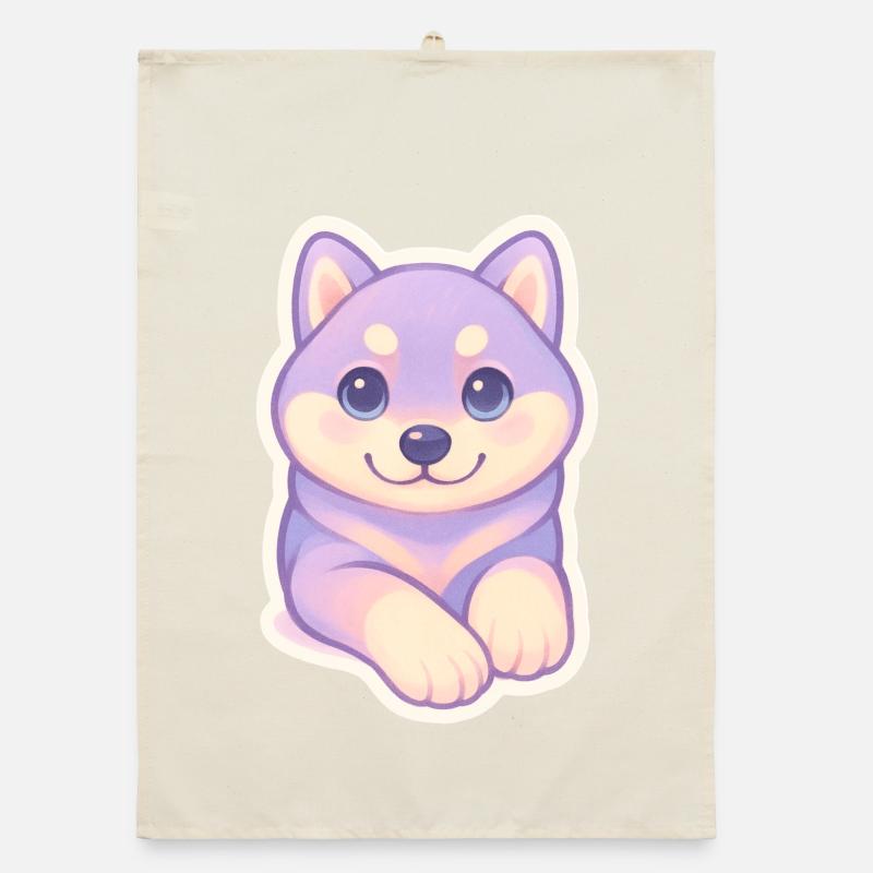 Lilac Chibi Puppy on Soft Background Organic dish towel