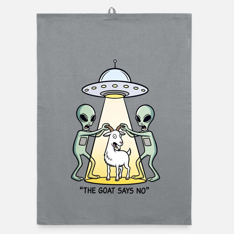 Funny Alien Kidnapping Goat Organic dish towel