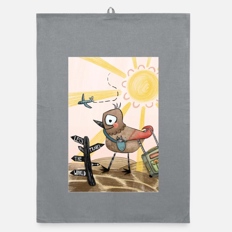Let‘s Travel The World Reiselustiger Kleiner Vogel - Organic Geschirrtuch - Grau