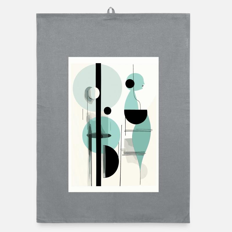 Abstract Geometry in Teal Black Organic dish towel