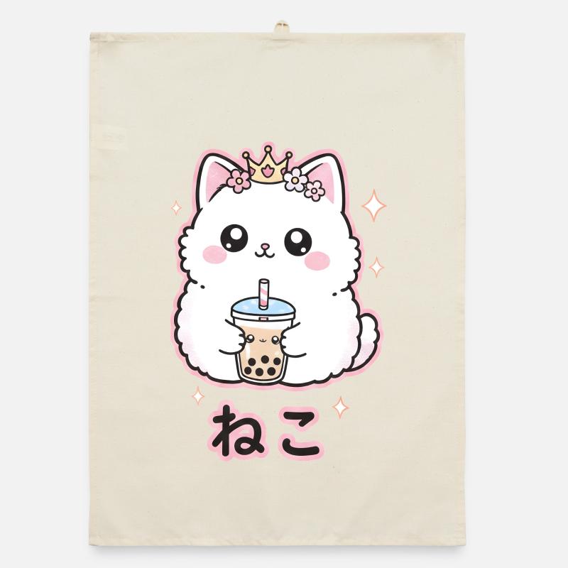 Katzenkönigin mit Bubble Tea Organic Geschirrtuch