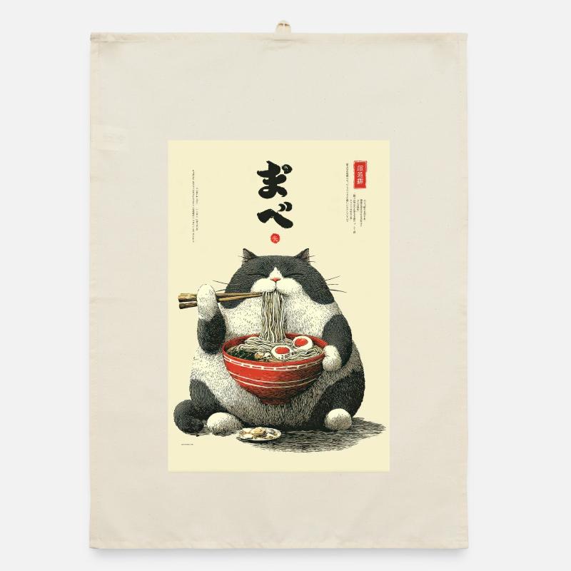 Ramen Cat Feast Organic dish towel