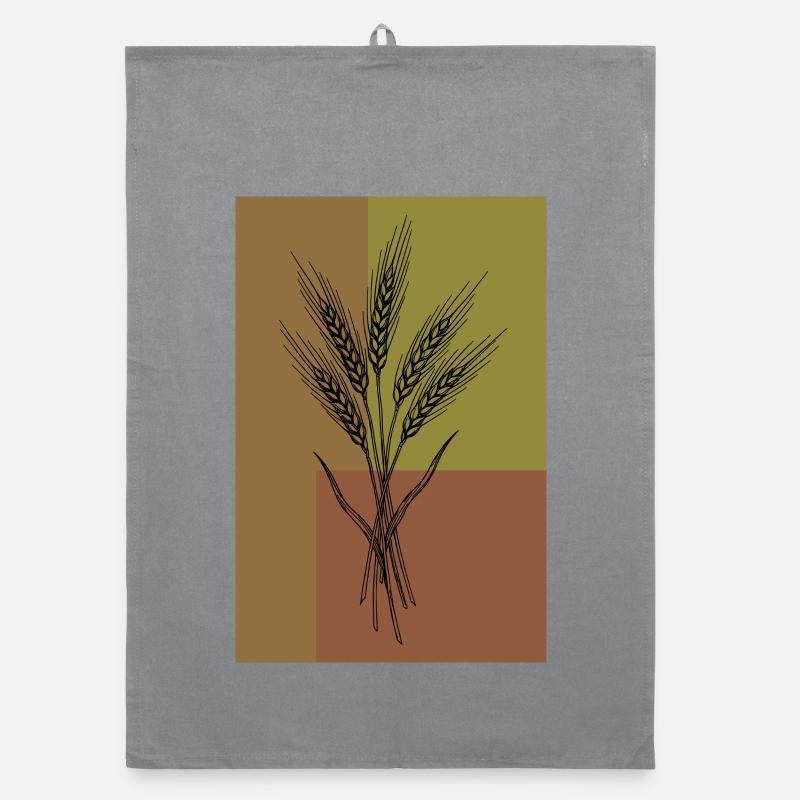 Weizen Ähren Line Art – Botanisches Design - Organic Geschirrtuch - Grau