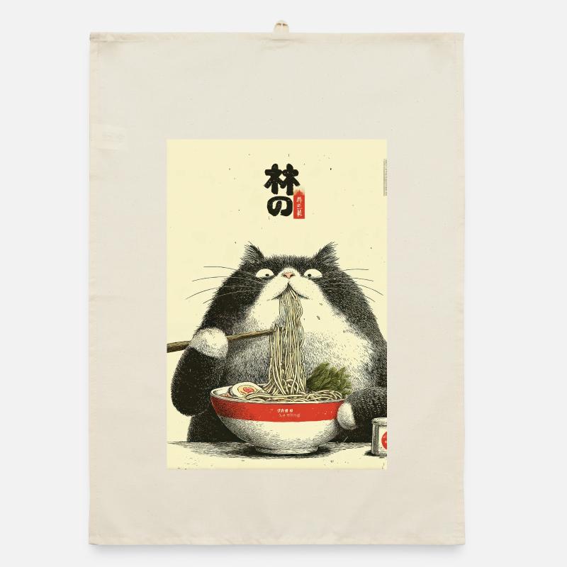 Ramen Cat Ukiyoe Style Organic dish towel