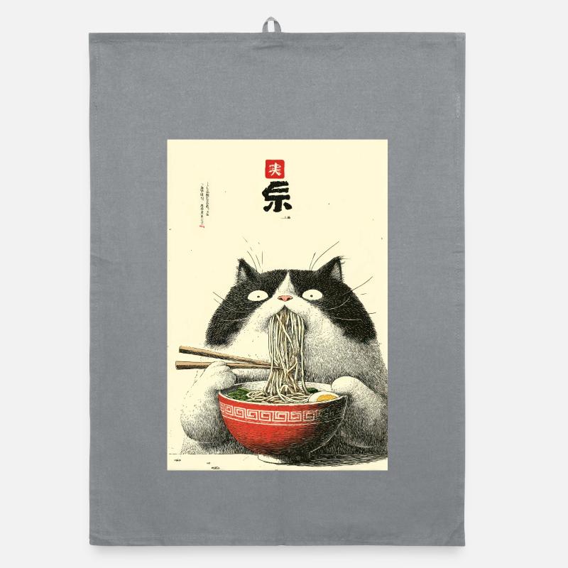 Neko-Nudelfest - Organic Geschirrtuch - Grau