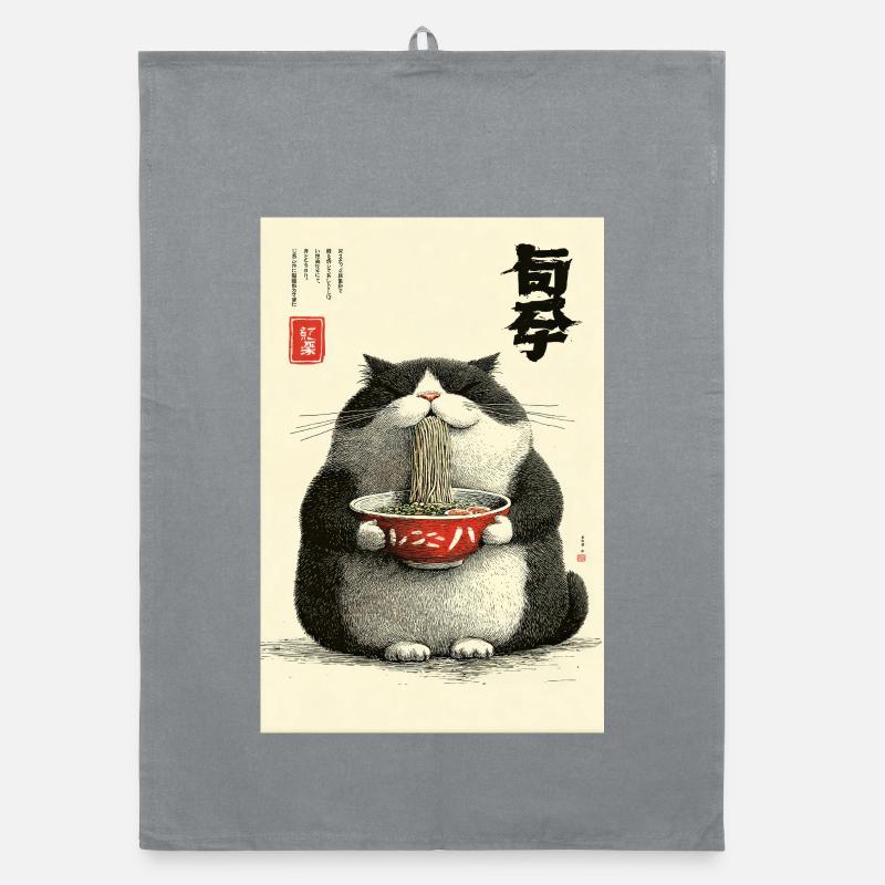 Festin de nouilles Neko dans le style Ukiyo-e Torchon bio