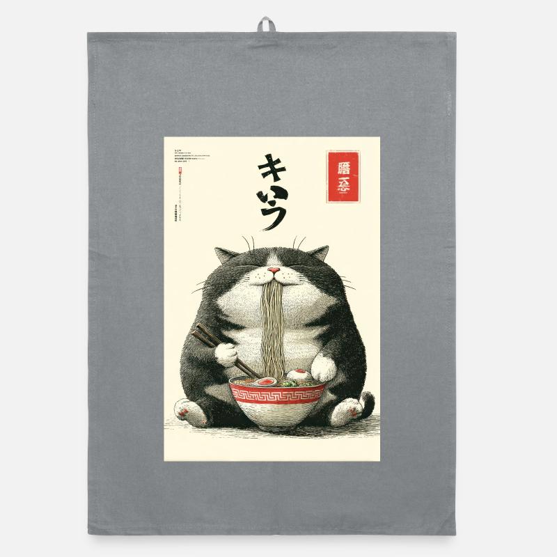 Neko Noodle Feast - Organic dish towel - grey
