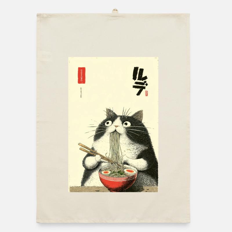 Noodle Cat Ukiyoe Style Organic dish towel