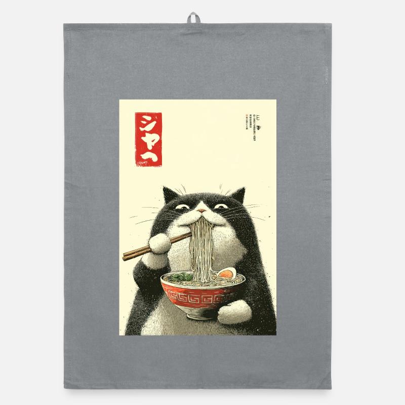 Ramen Cat in Ukiyo-e Style Organic dish towel