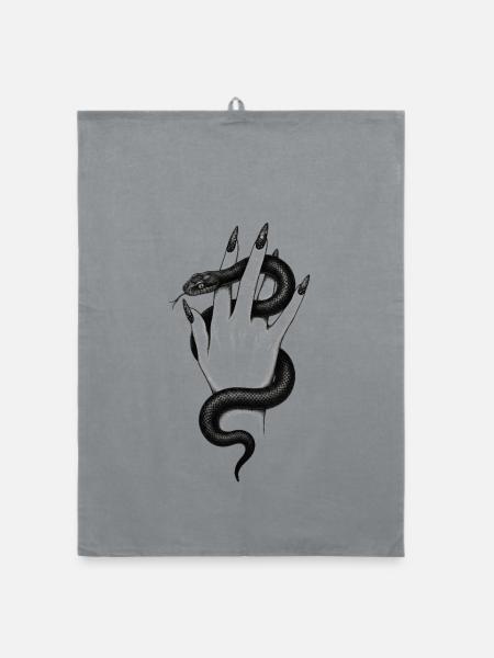 Schlangenhand Gothic Kontrast - Organic Geschirrtuch - Grau - Vorne