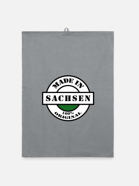 MADE IN SACHSEN Dresden Leipzig Geboren Geschenk - Organic Geschirrtuch - Grau