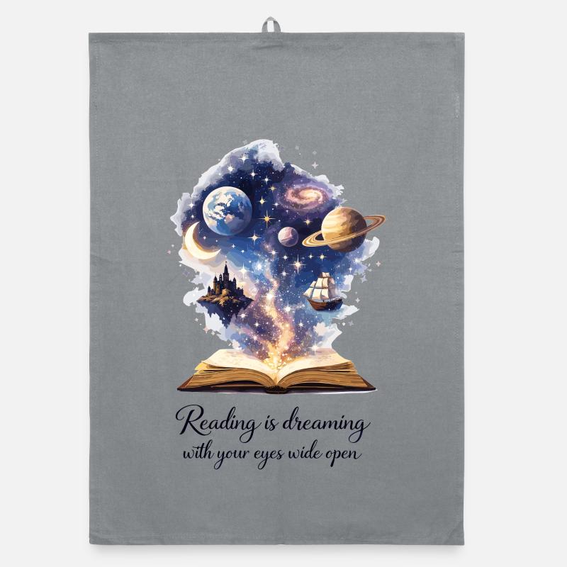 Reading is dreaming - Magic Book & Stars Organic dish towel