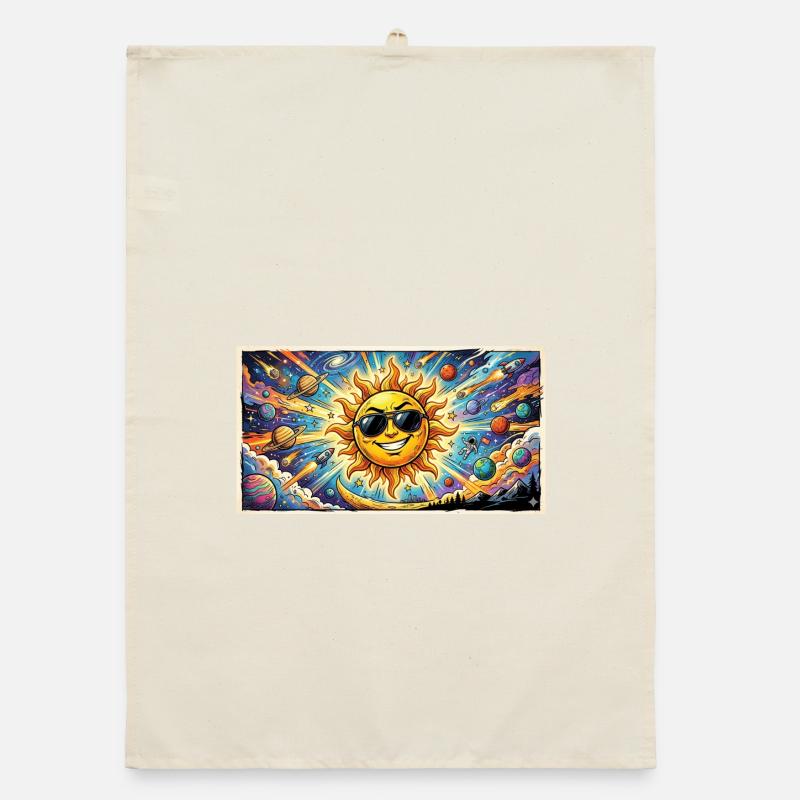 Soleil avec des lunettes de soleil dans le cosmos Torchon bio