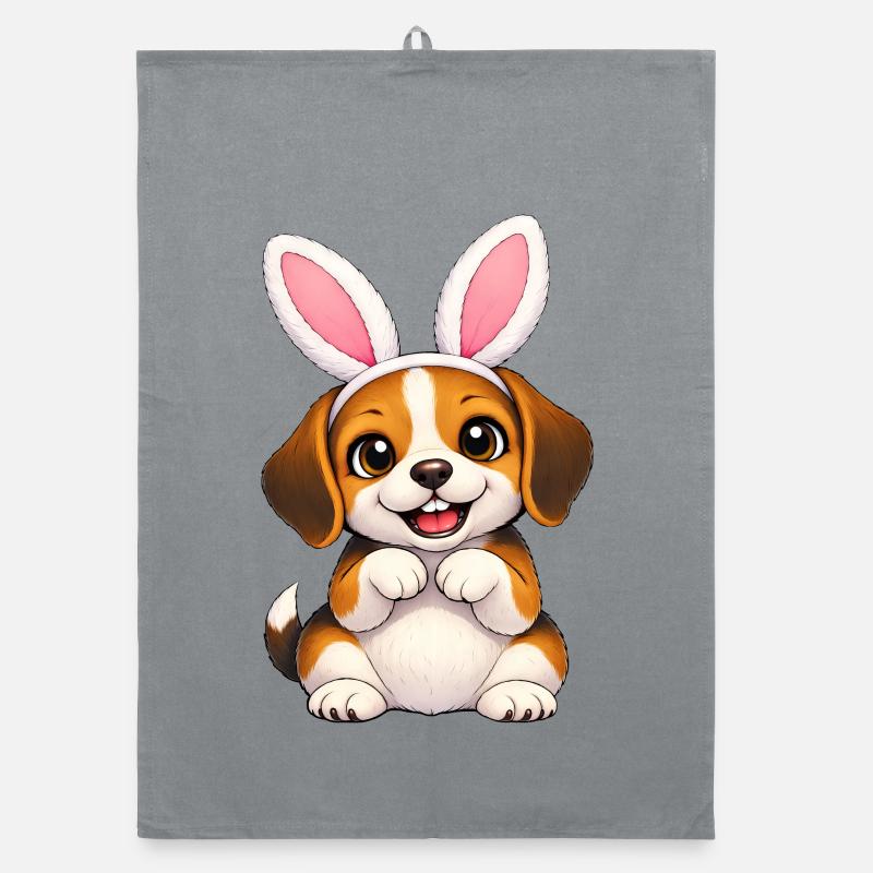 Cute Beagle Dog with Bunny Ears Easter Cartoon Organic dish towel