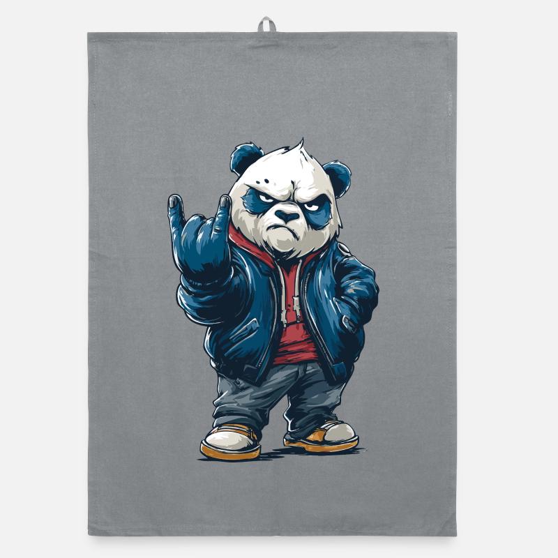 Rocking panda with "rock on" pose Organic dish towel