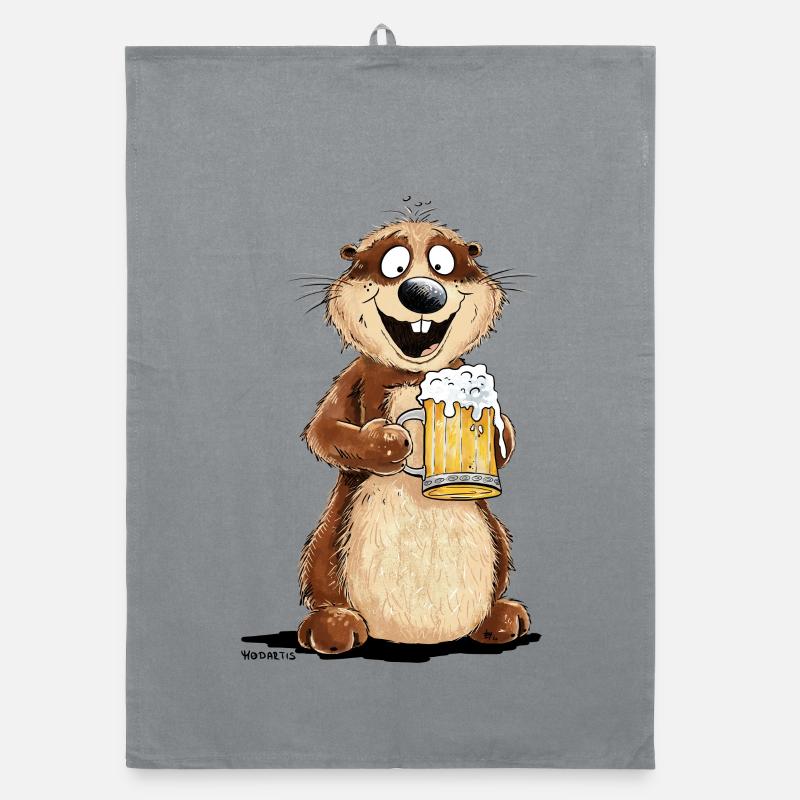 Groundhog Drinking Beer Pun Organic dish towel
