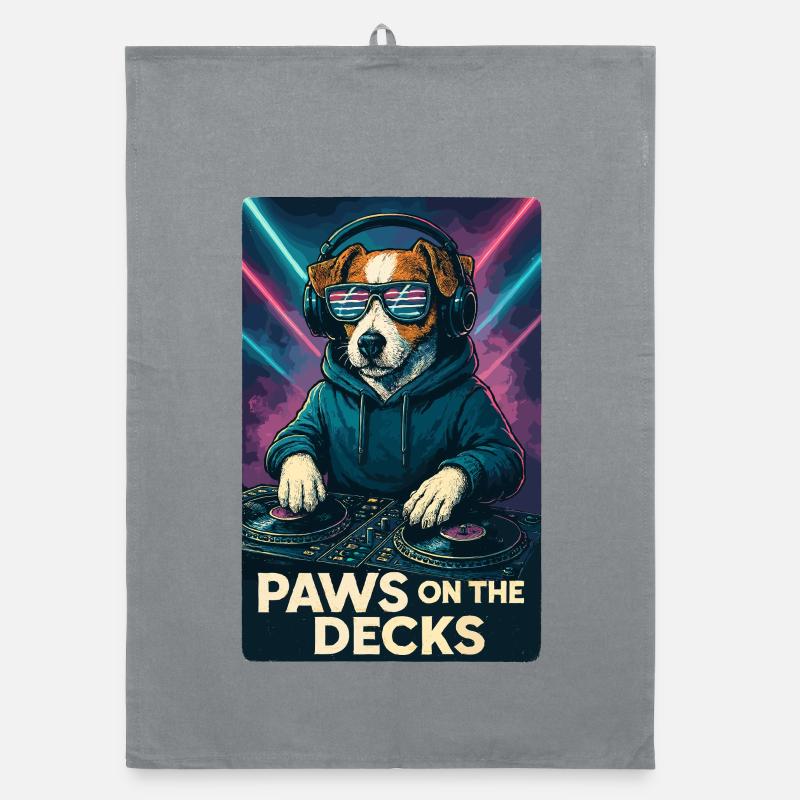 Jack Russell Terrier DJ Turntables Paws Techno Organic dish towel