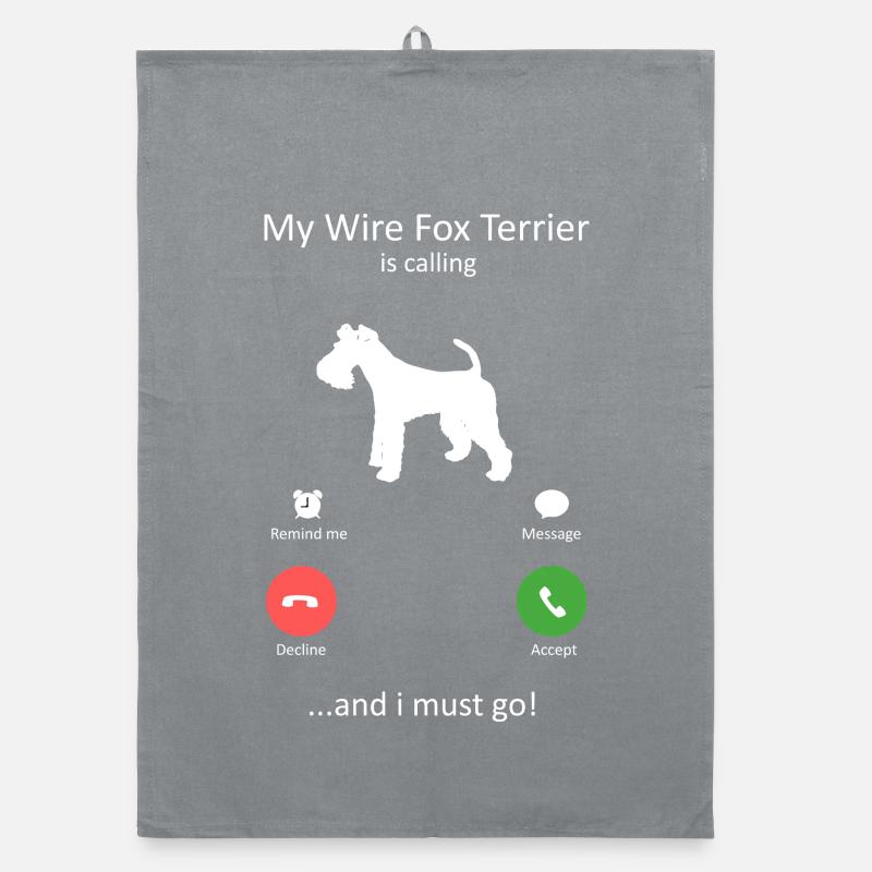Wire Fox Terrier Is Calling Dog Owner Design Organic dish towel