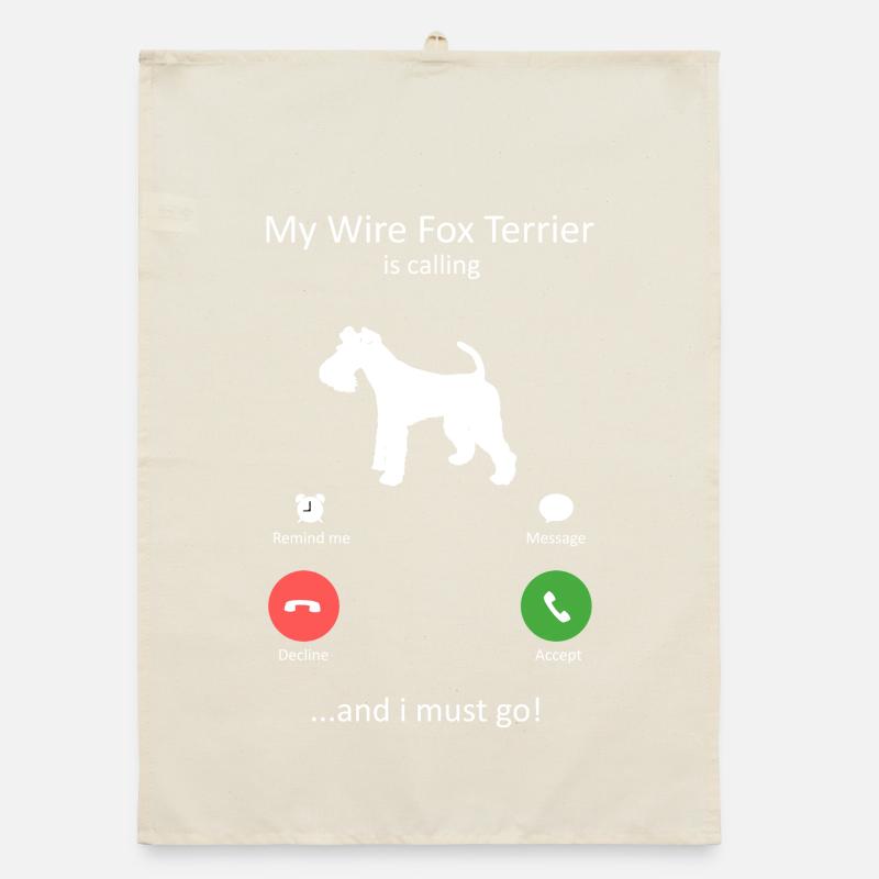 Wire Fox Terrier Is Calling Dog Owner Design Organic dish towel
