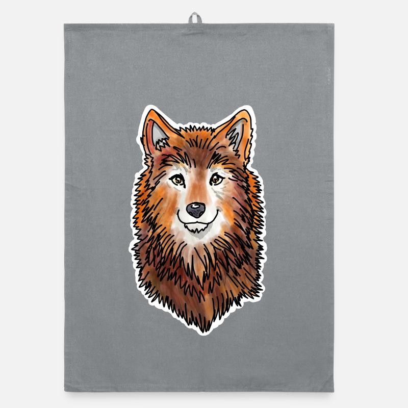 Tête de loup (fourrure brune) Torchon bio