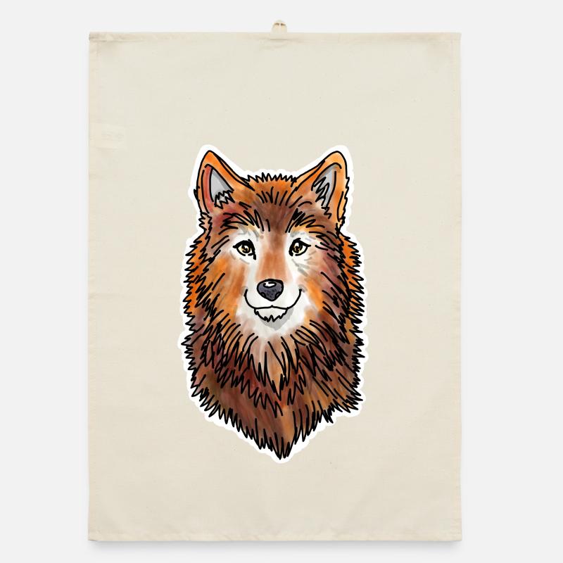 Wolf's Head (Brown Fur) Organic dish towel