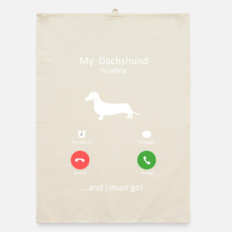 Dachshund Dog Calling Smartphone Interface Art Organic dish towel