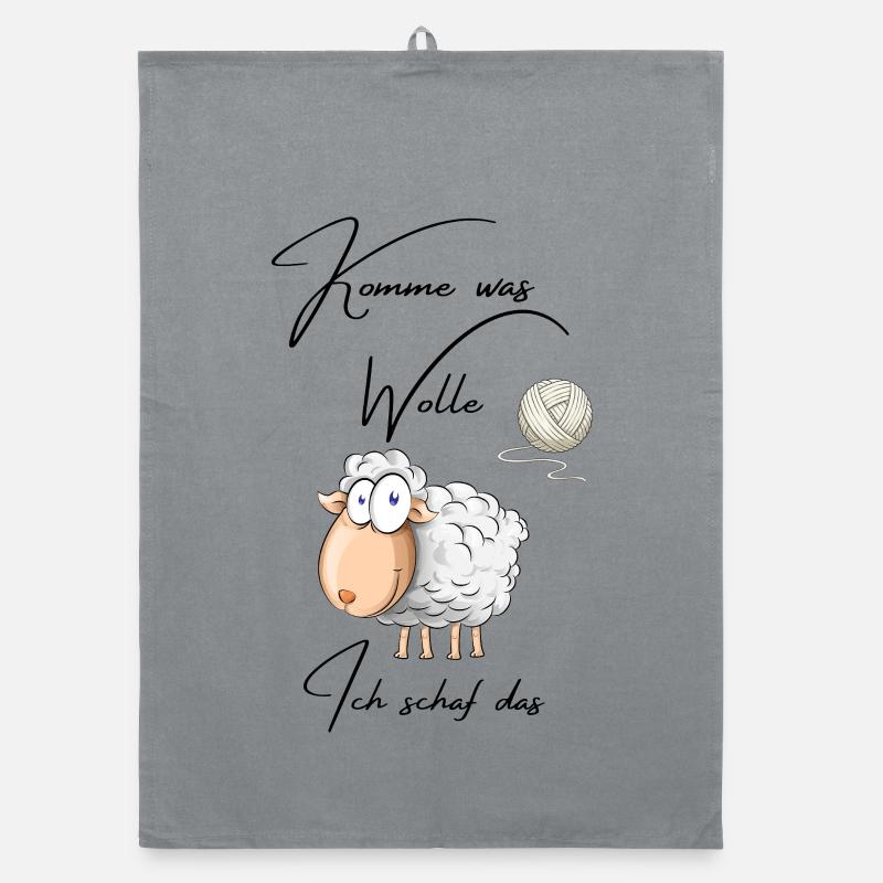 Lustiges Schaf mit Wolle – Cute Comic Tier - Organic Geschirrtuch - Grau