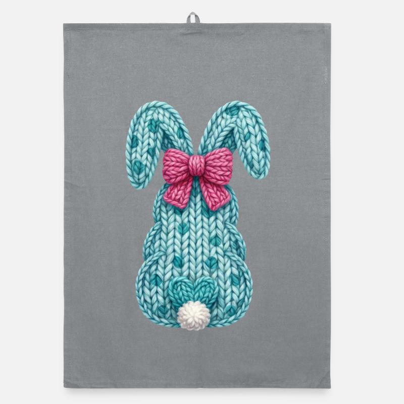 Easter Bunny From Back Bow Faux Yarn Easter Organic dish towel