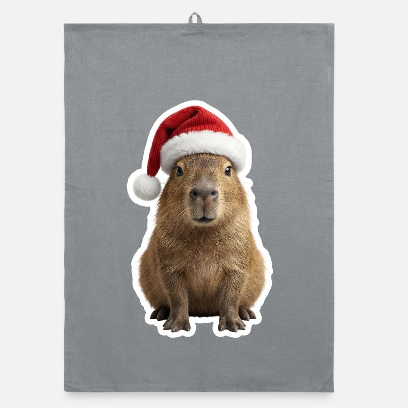Capybara Chill et Chapeau de Noël Torchon bio